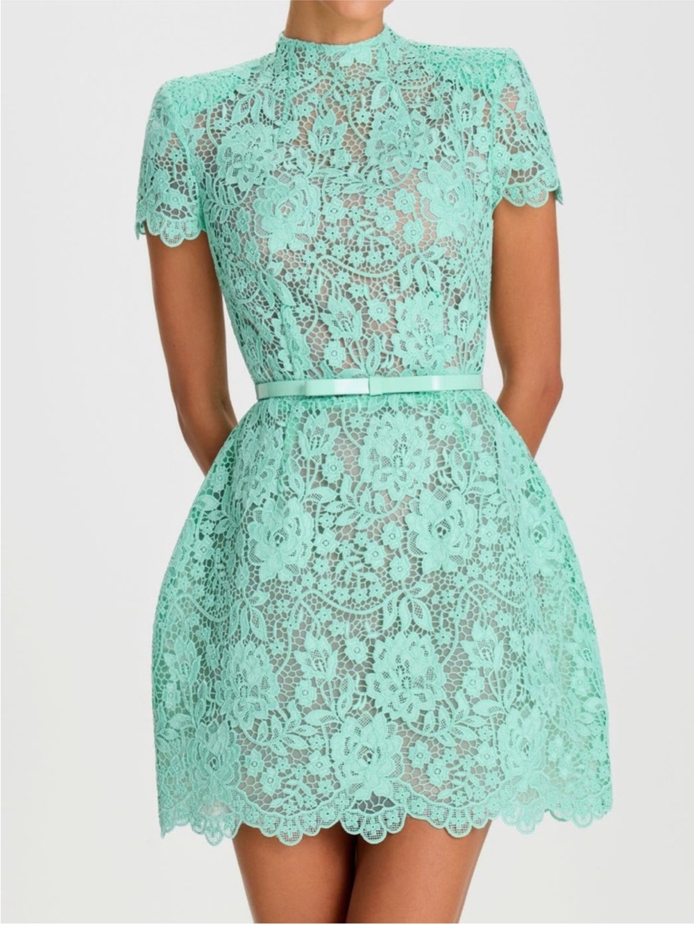 Nadine Merabi Milly Lace Mini Dress in Mint Green